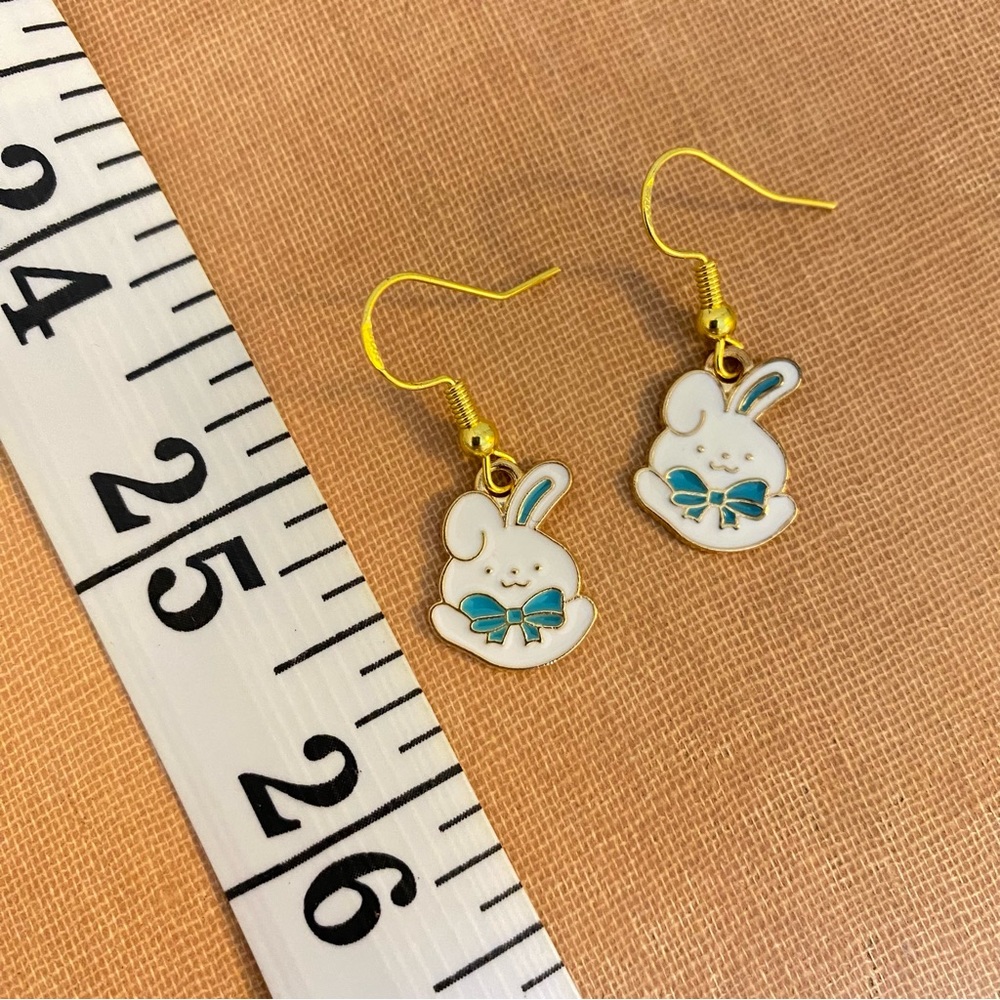 Bunny with Blue Accent Earrings Gold Tone - Picture 3 of 3